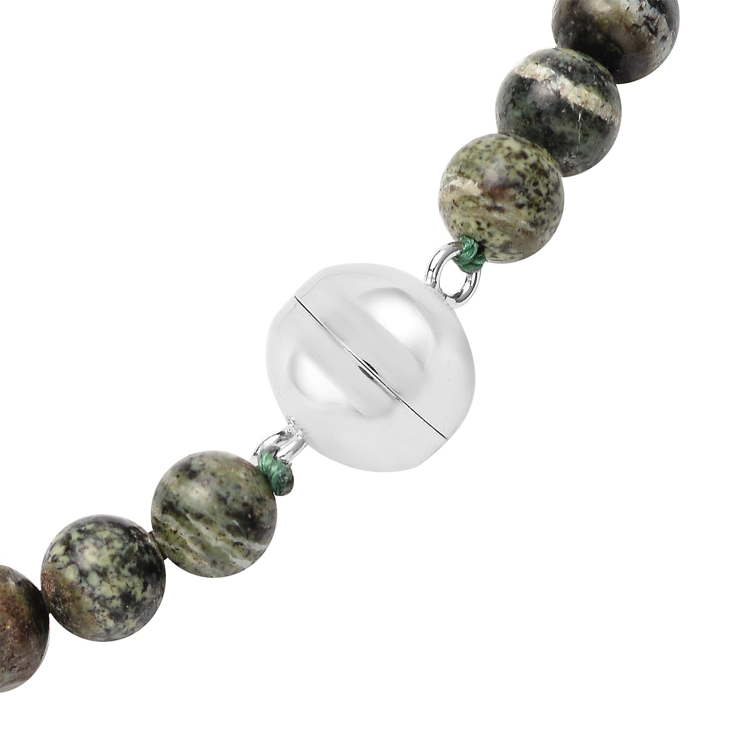 Green Zebra Jasper Beads Necklace (Size - 20) in Rhodium Overlay Sterling Silver 175.00 Ct.