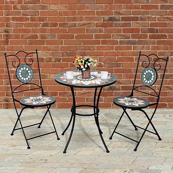 3 Piece Set - Geometric Shape Pattern Mosaic Bistro Set Table (Size:60x60x70Cm) and 2 Chairs (Size:39x44x90Cm) - Multi