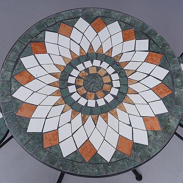 3 Piece Set - Geometric Shape Pattern Mosaic Bistro Set Table (Size:60x60x70Cm) and 2 Chairs (Size:39x44x90Cm) - Multi