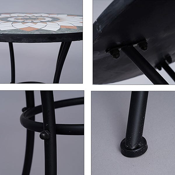 3 Piece Set - Geometric Shape Pattern Mosaic Bistro Set Table (Size:60x60x70Cm) and 2 Chairs (Size:39x44x90Cm) - Multi