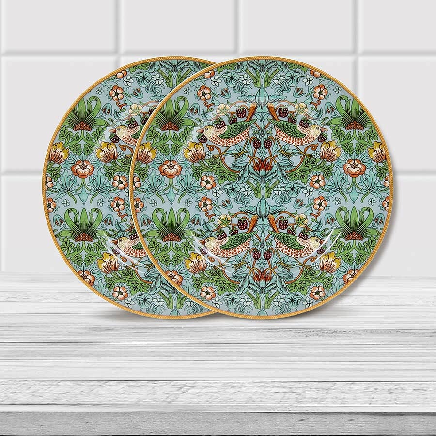Set of 2 - Lesser & Pavey - Willam Morris Strawberry Thief Teal Plates