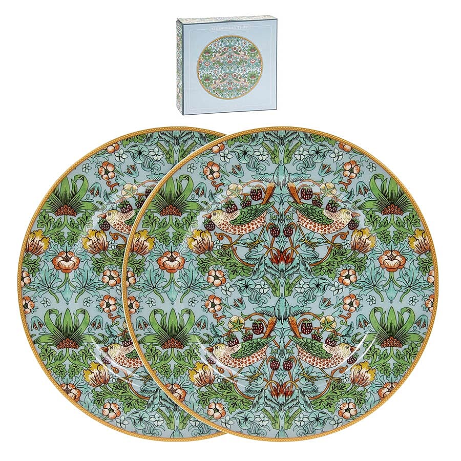 Set of 2 - Lesser & Pavey - Willam Morris Strawberry Thief Teal Plates