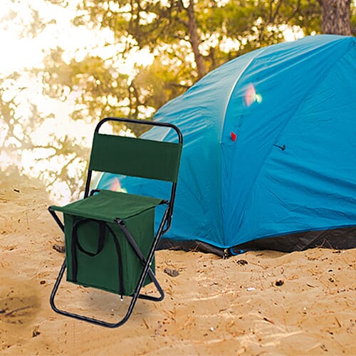 Foldable 2-in-1 Outdoor Stool with Built-in Cooler Bag (Size Stool: 59x27x31 Cm / Storage: 25x25x16 Cm) - Green