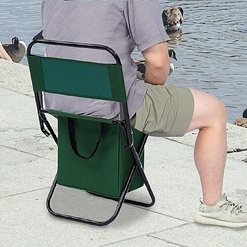 Foldable 2-in-1 Outdoor Stool with Built-in Cooler Bag (Size Stool: 59x27x31 Cm / Storage: 25x25x16 Cm) - Green