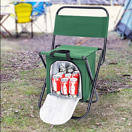 Foldable 2-in-1 Outdoor Stool with Built-in Cooler Bag (Size Stool: 59x27x31 Cm / Storage: 25x25x16 Cm) - Green