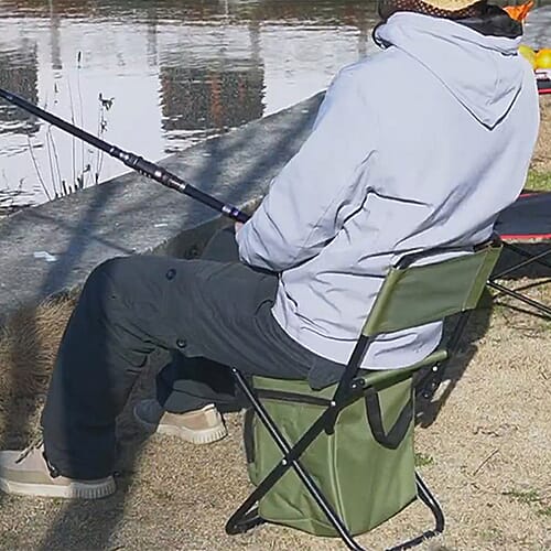 Foldable 2-in-1 Outdoor Stool with Built-in Cooler Bag (Size Stool: 59x27x31 Cm / Storage: 25x25x16 Cm) - Green