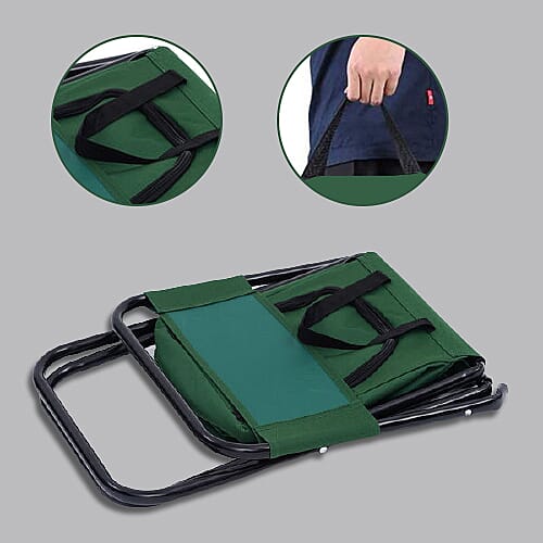 Foldable 2-in-1 Outdoor Stool with Built-in Cooler Bag (Size Stool: 59x27x31 Cm / Storage: 25x25x16 Cm) - Green