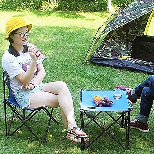 3 Piece Set - Outdoor Table and Two Chairs (Size Chair- 56x35x34 Cm, Table- 37x46 Cm) - Blue