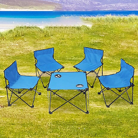 5 Piece Set - Outdoor Table and Four Chairs (Size Chair- 56x35x34 Cm, Table- 37x46 Cm) - Blue