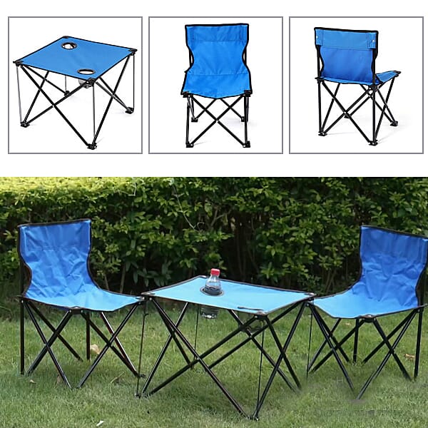 5 Piece Set - Outdoor Table and Four Chairs (Size Chair- 56x35x34 Cm, Table- 37x46 Cm) - Blue