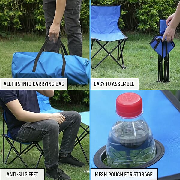 5 Piece Set - Outdoor Table and Four Chairs (Size Chair- 56x35x34 Cm, Table- 37x46 Cm) - Blue