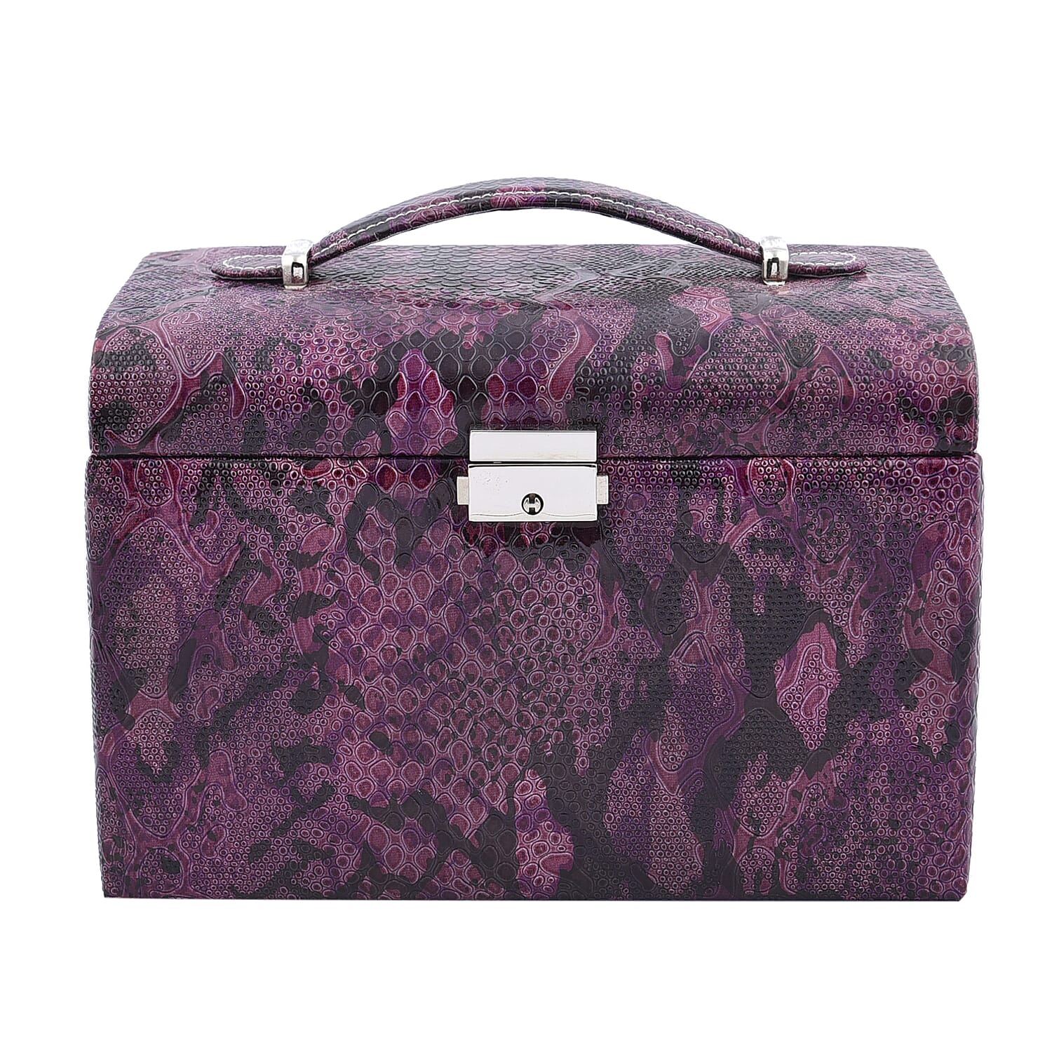Three Layer Snake Skin Pattern Jewellery Box with Velvet Inner Lining (Size 23x15x15 Cm) - Purple