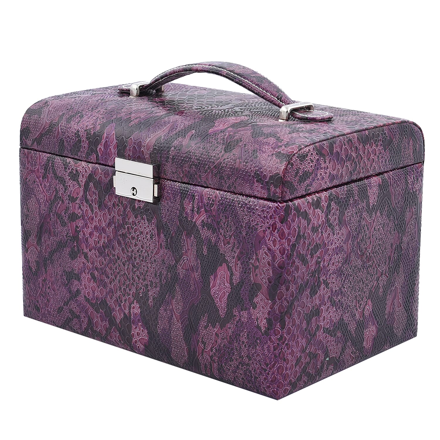 Three Layer Snake Skin Pattern Jewellery Box with Velvet Inner Lining (Size 23x15x15 Cm) - Purple