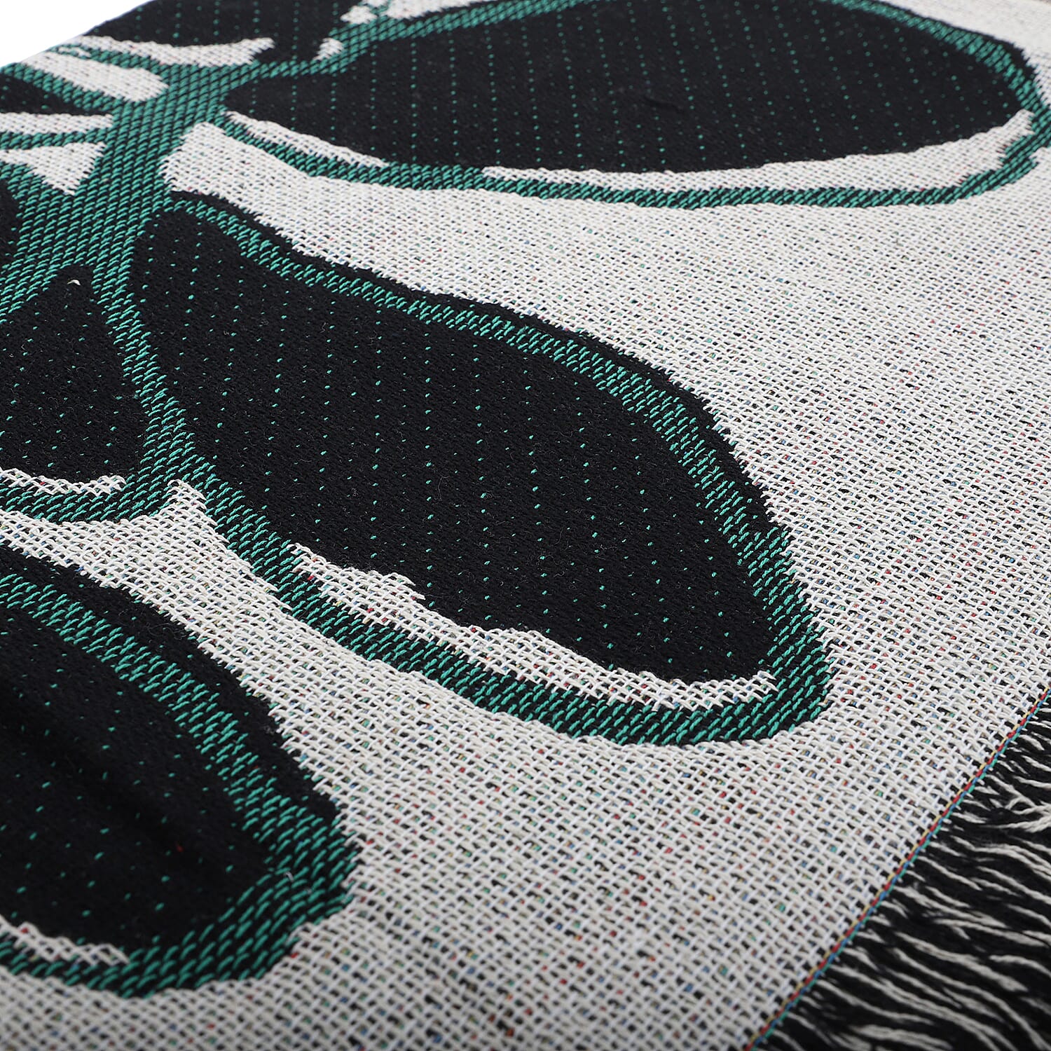 Jacquard Woven Palm Tree Printed Throw with Fringes (Size 150x126 Cm ) - Green & Ivory