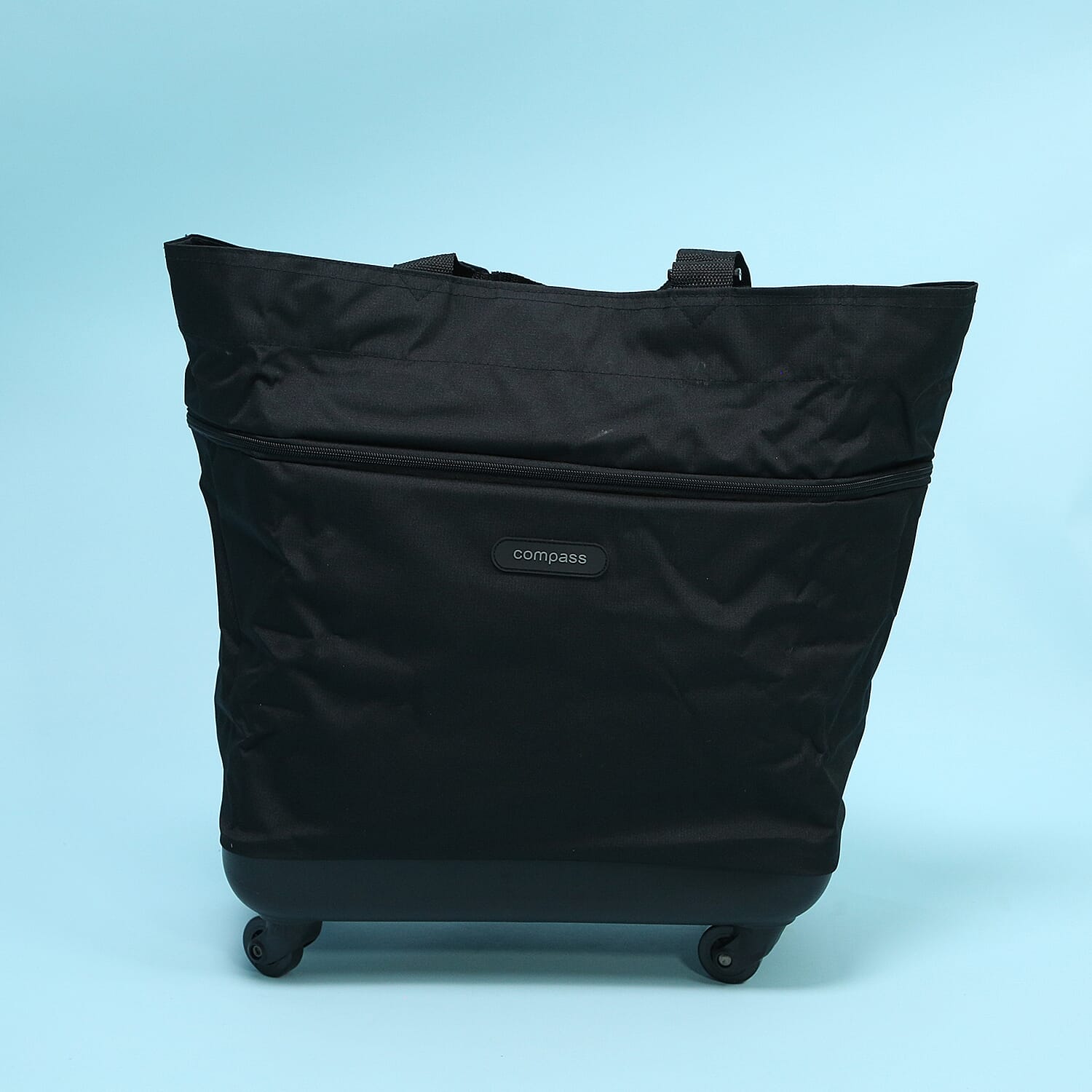 Flat Pack Cabin Sized Trolley Bag with Zipped Hood Pocket - Black