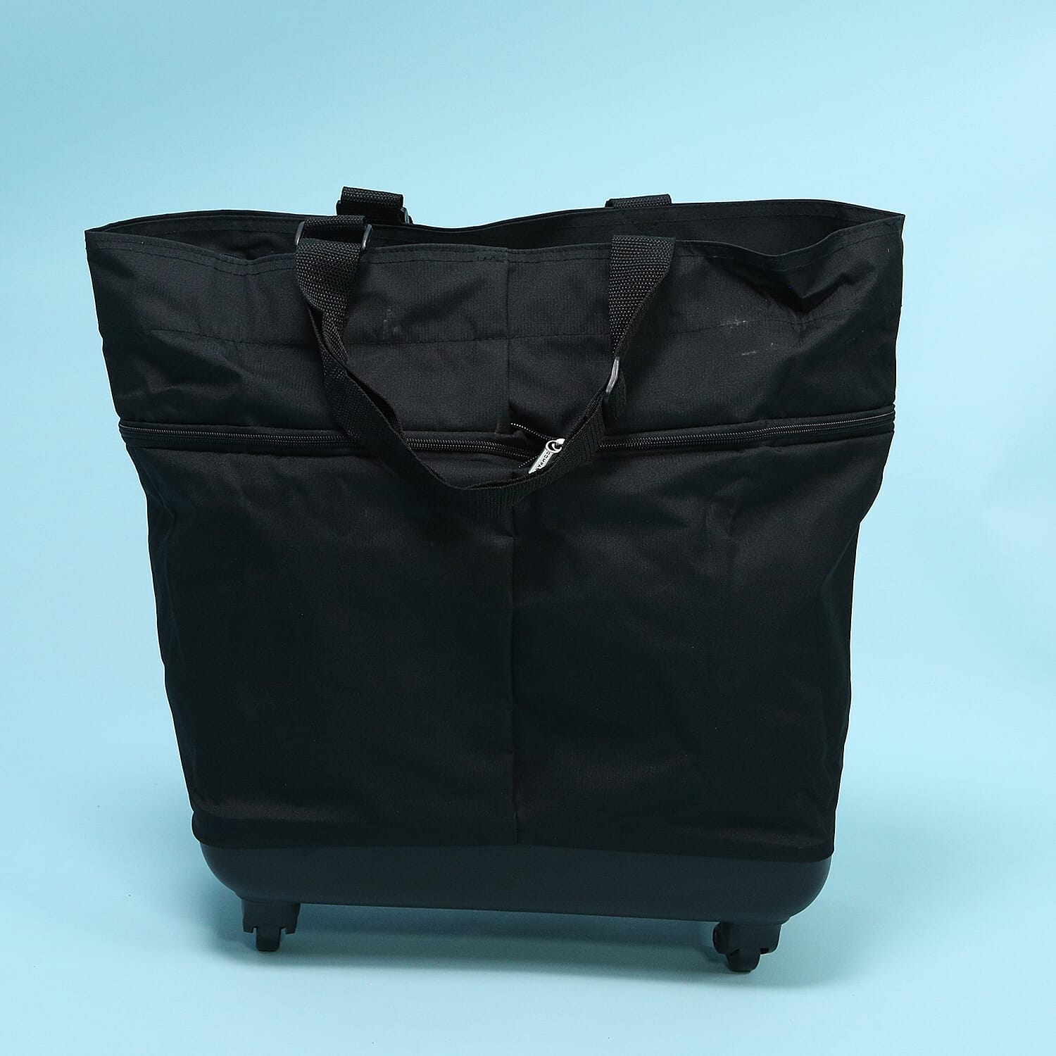 Flat Pack Cabin Sized Trolley Bag with Zipped Hood Pocket - Black