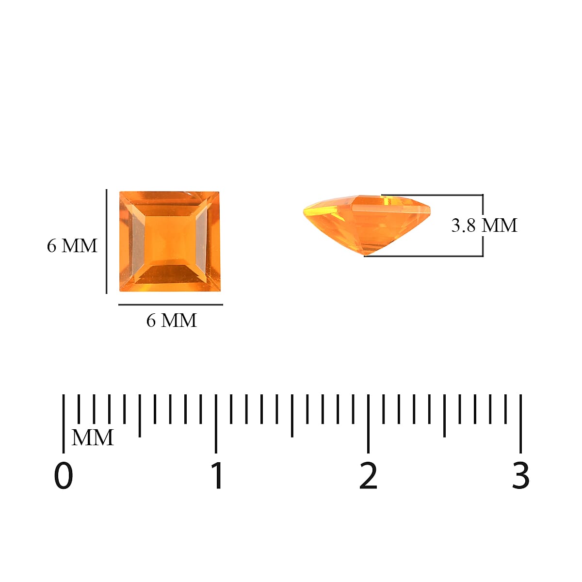 AA Jalisco Fire Opal Square 6 mm 0.66 Ct.