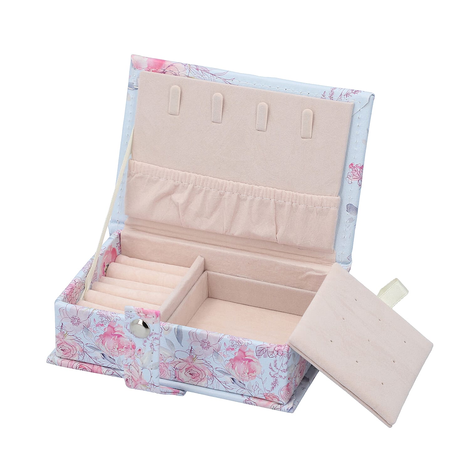 Portable Jewellery Ink Rose Pattern Book with Magnetic Button Lock (Size:15x10x4.5Cm) - Baby Blue and Pink