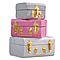 Set of 3 - Storage Trunk with Lock - Pink & Multi