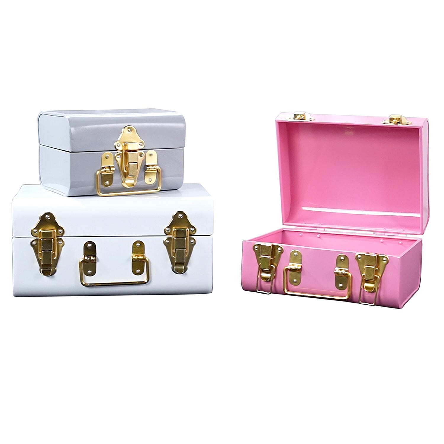 Set of 3 - Storage Trunk with Lock - Pink & Multi