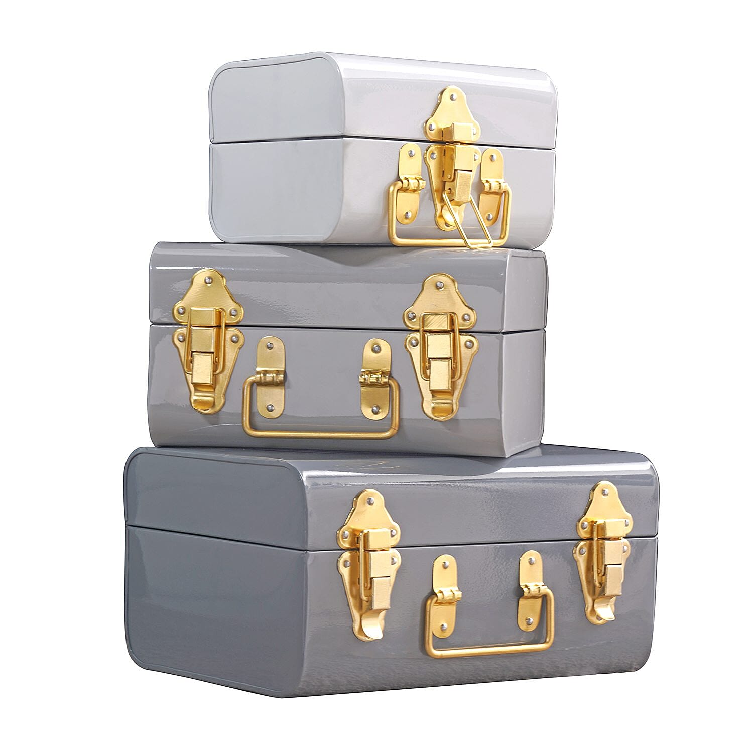 Set of 3 - Storage Trunk with Lock (Size 28x19x14 Cm, 23x16x13 Cm and 18x13x13 Cm) - Grey & Multi