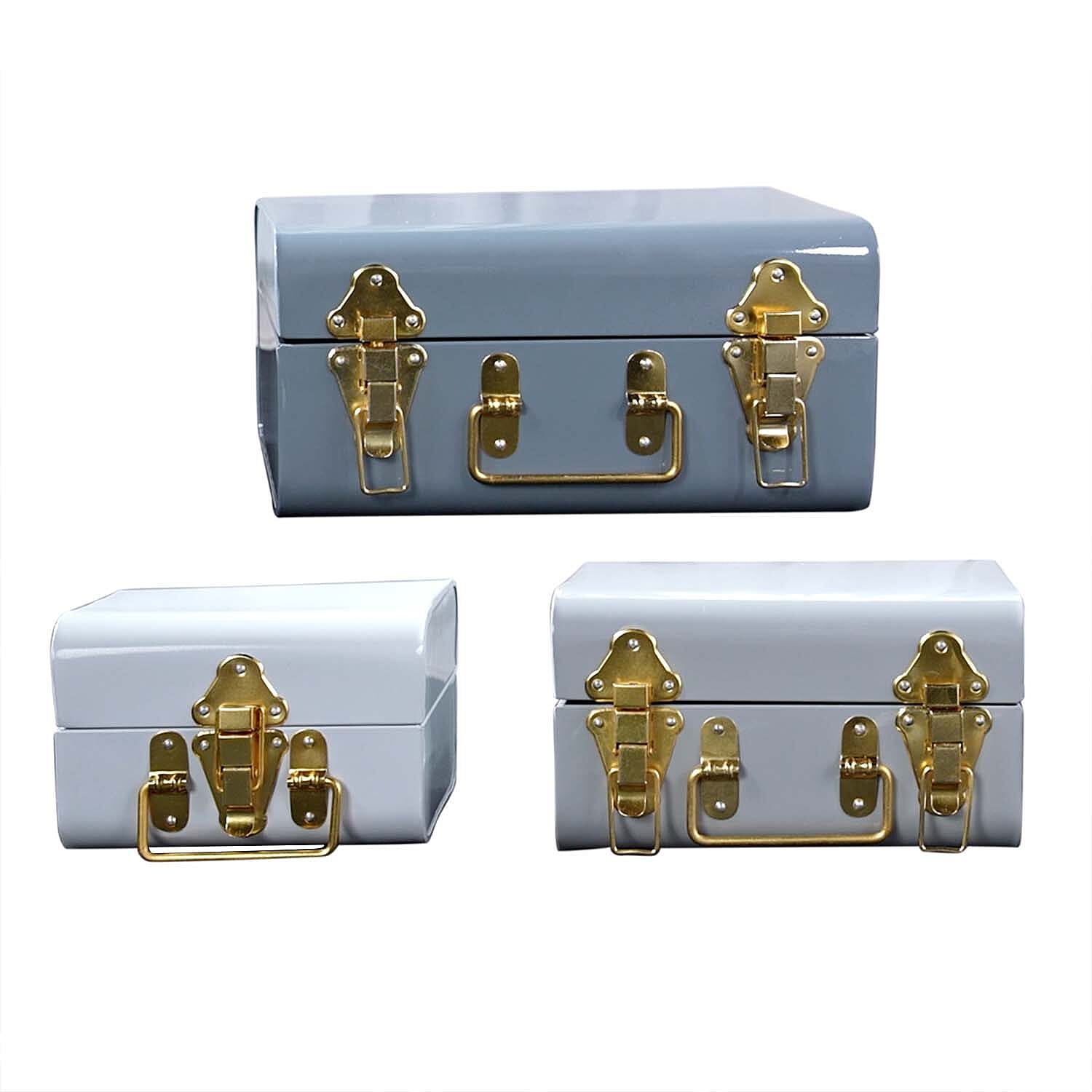 Set of 3 - Storage Trunk with Lock (Size 28x19x14 Cm, 23x16x13 Cm and 18x13x13 Cm) - Grey & Multi