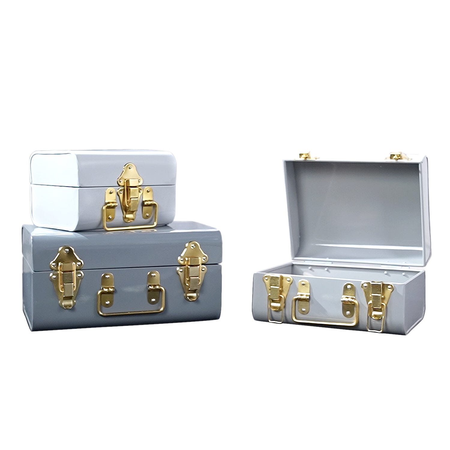 Set of 3 - Storage Trunk with Lock (Size 28x19x14 Cm, 23x16x13 Cm and 18x13x13 Cm) - Grey & Multi
