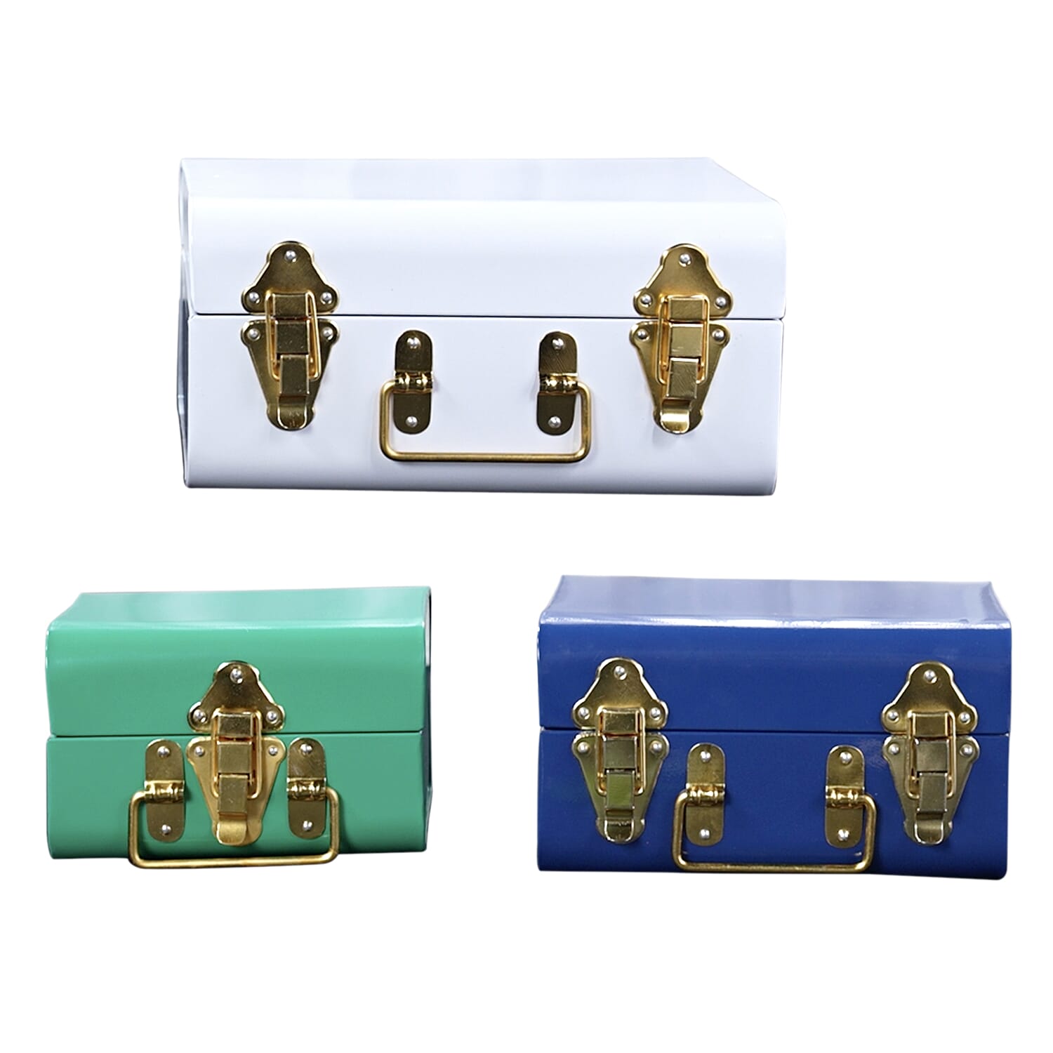 Set of 3 - Storage Trunk with Lock (Size 28x21x15 Cm, 23x18x13 Cm and 18x14x11 Cm) - Green & Multi
