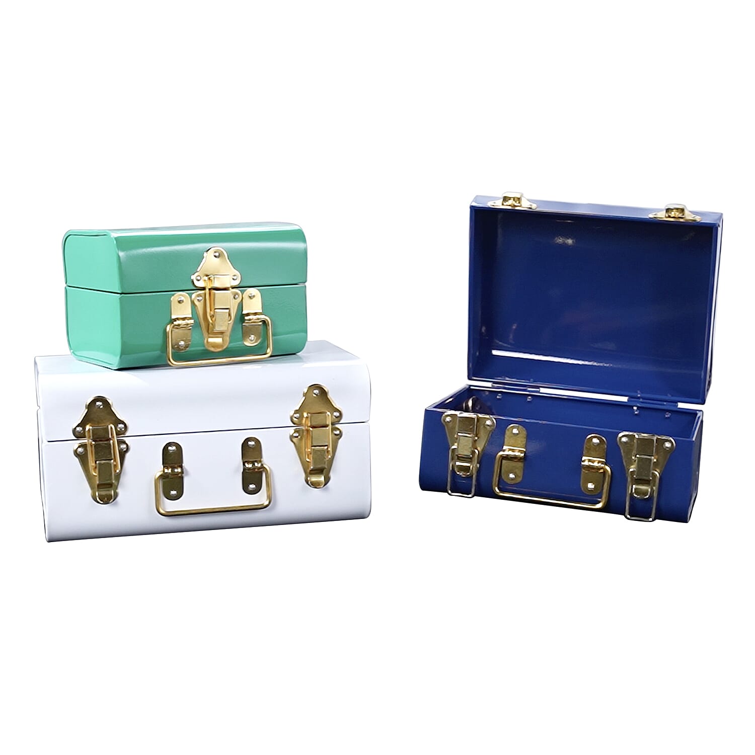 Set of 3 - Storage Trunk with Lock (Size 28x21x15 Cm, 23x18x13 Cm and 18x14x11 Cm) - Green & Multi