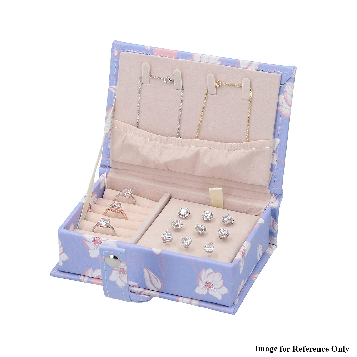 Jewellery Lotus Pattern Book with Magnetic Button Lock (Size-15x10x4.5Cm) - Lilac and White