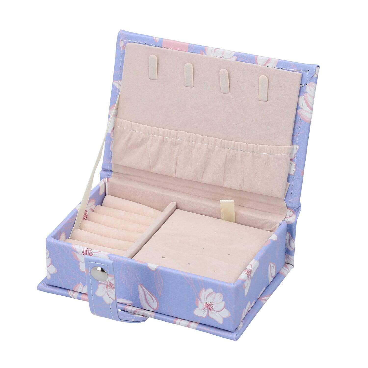 Jewellery Lotus Pattern Book with Magnetic Button Lock (Size-15x10x4.5Cm) - Lilac and White