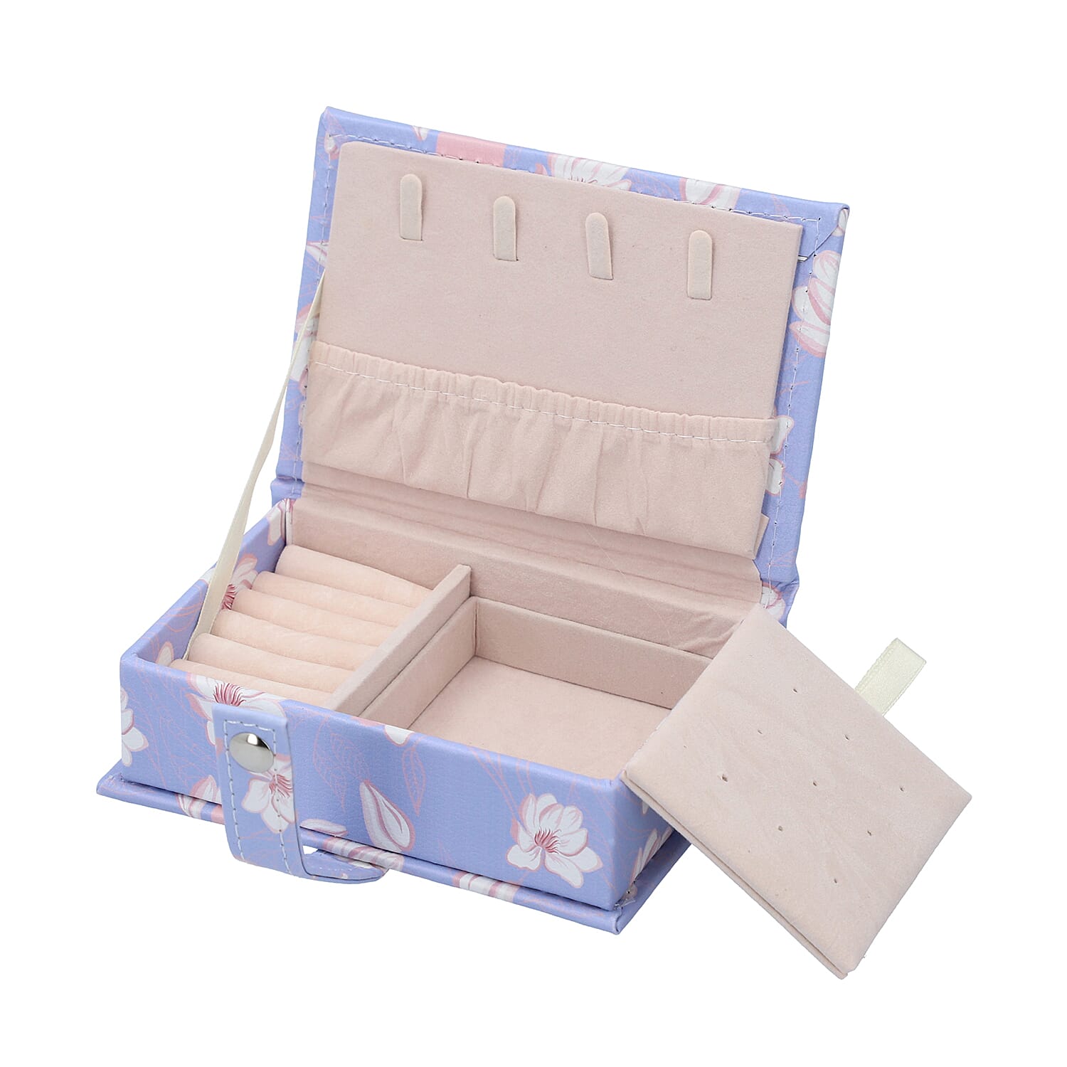 Jewellery Lotus Pattern Book with Magnetic Button Lock (Size-15x10x4.5Cm) - Lilac and White