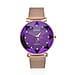 JOWISSA SWISS Ronda Diamond Cut and Crystal Studded Purple Enamel Dial FACET Watch with Rose Gold Tone Mesh Band