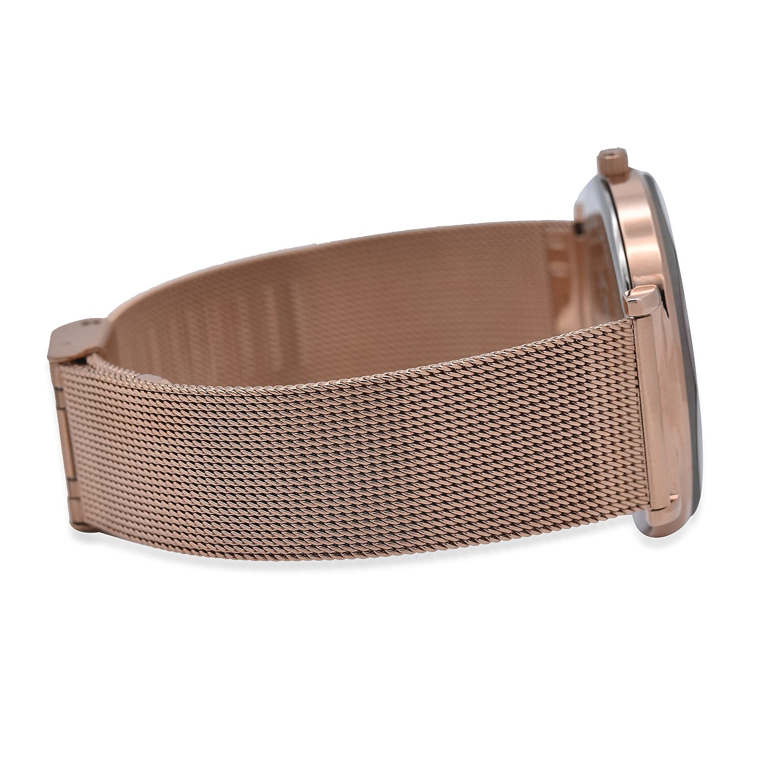 JOWISSA SWISS Ronda Diamond Cut and Crystal Studded Purple Enamel Dial FACET Watch with Rose Gold Tone Mesh Band