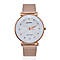 JOWISSA SWISS Ronda Diamond Cut and Crystal Studded White Enamel Dial FACET Watch with Rose Gold Tone Mesh Band