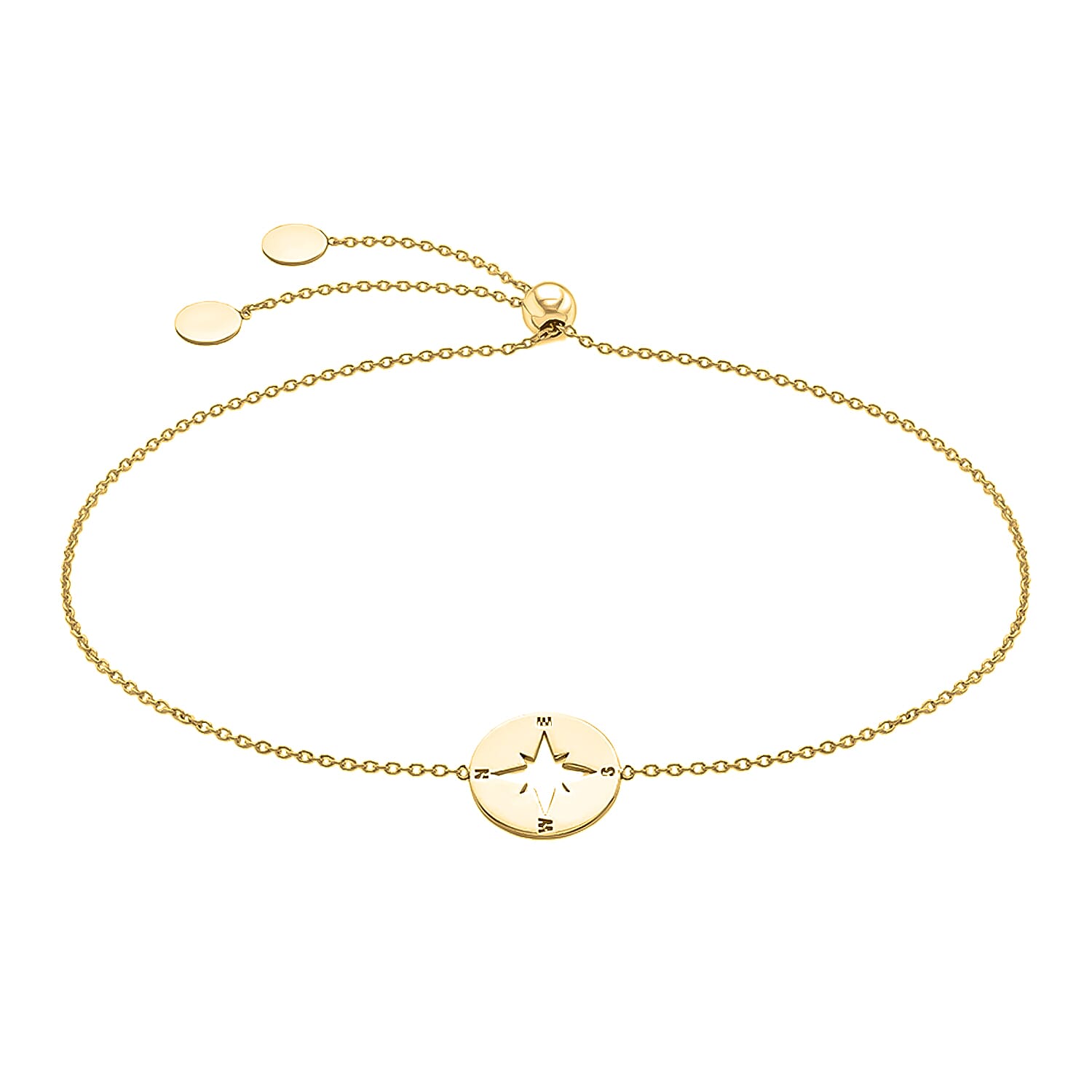 9K Yellow Gold Compass Pendant in Belcher Necklace (Size 16 with 1 inch Extender)