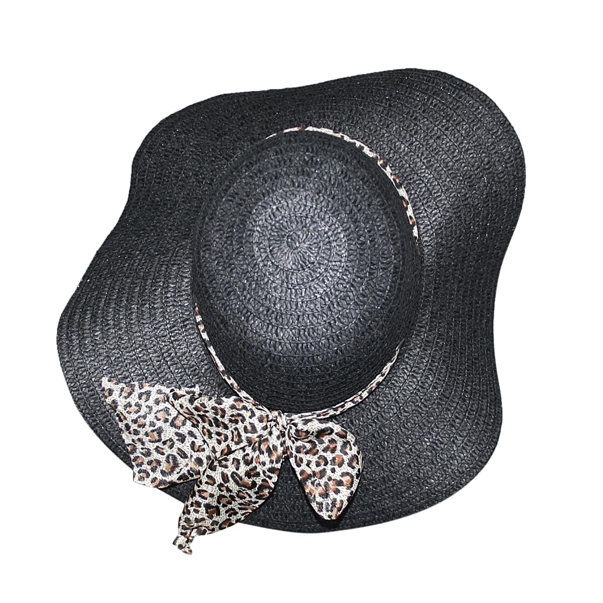 Floppy Sun Hat with Bow Animal Print (57X26 CM ) -Black