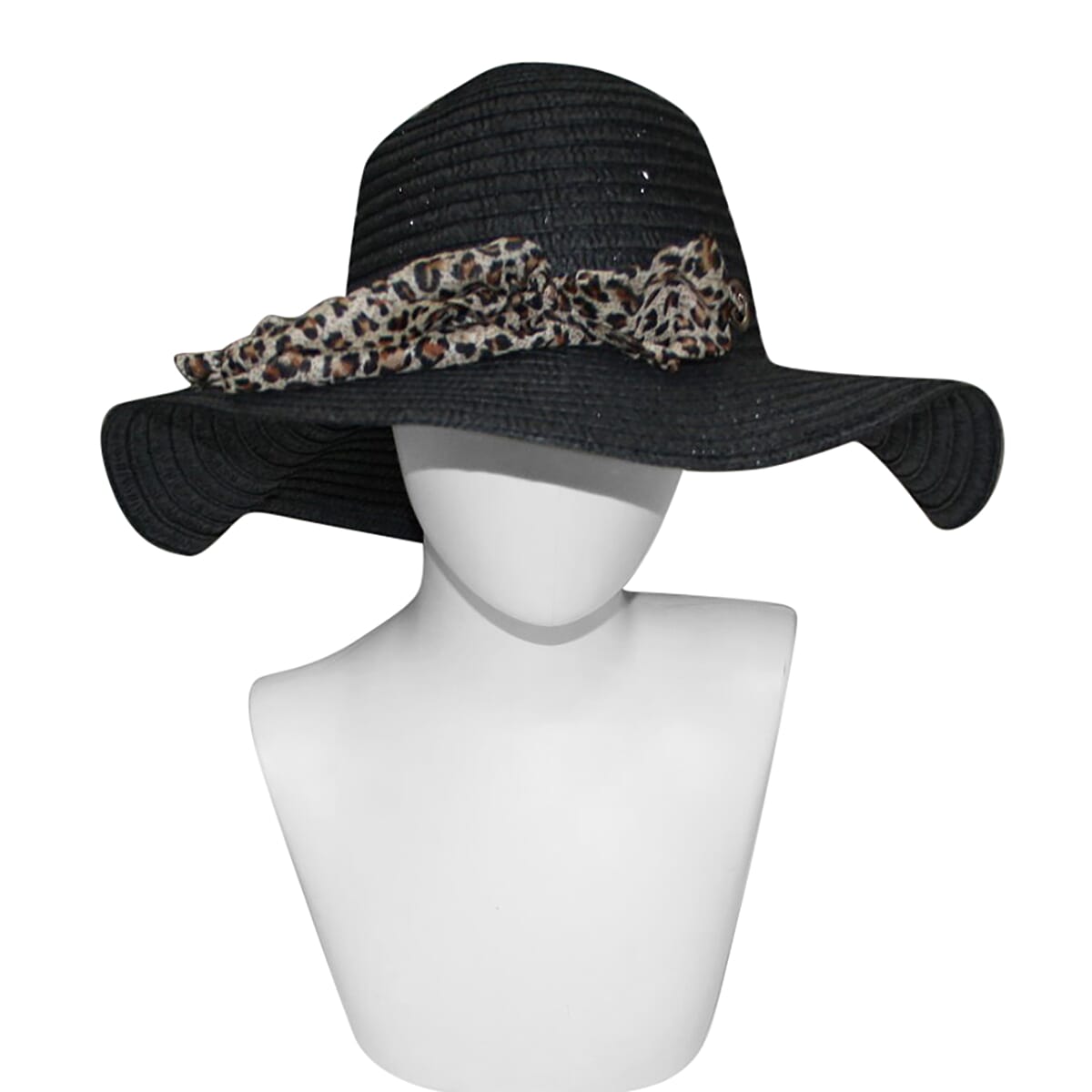Floppy Sun Hat with Bow Animal Print (57X26 CM ) -Black