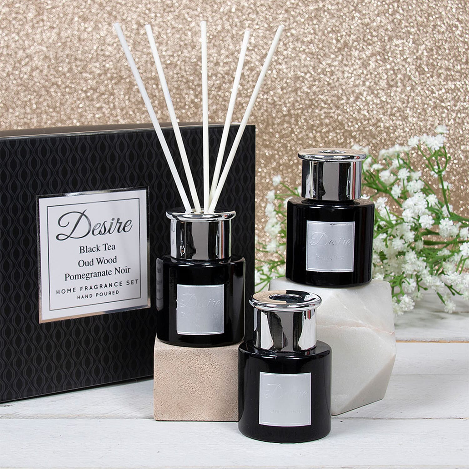 Lesser & Pavey - Set of 3 Desire Diffuser Set - Black - Black Tea, Oud Wood and Pomegranate Noir