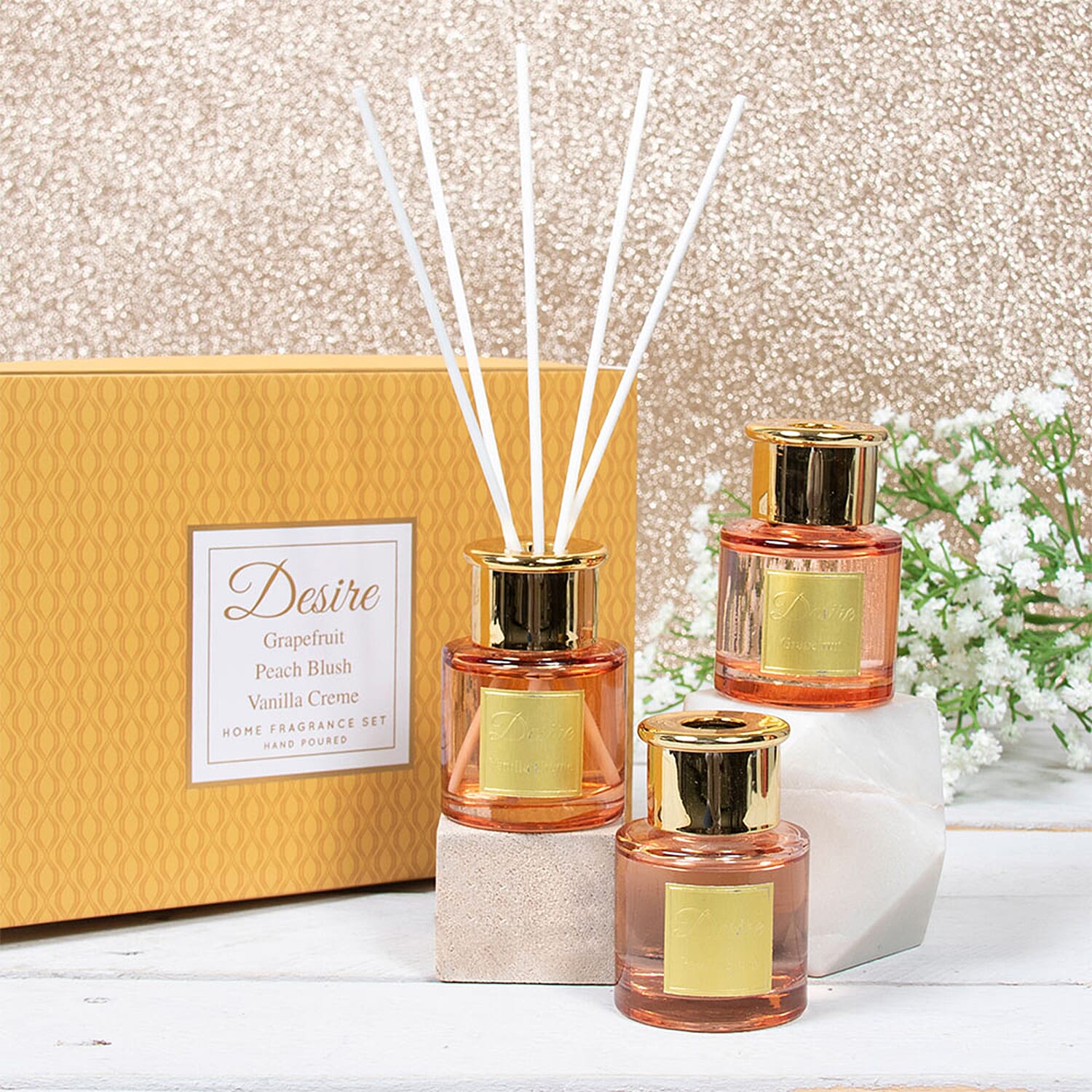 Lesser & Pavey - Set of 3 Desire Diffuser Set - Grapefruit, Peach Blush and Vanilla Creme