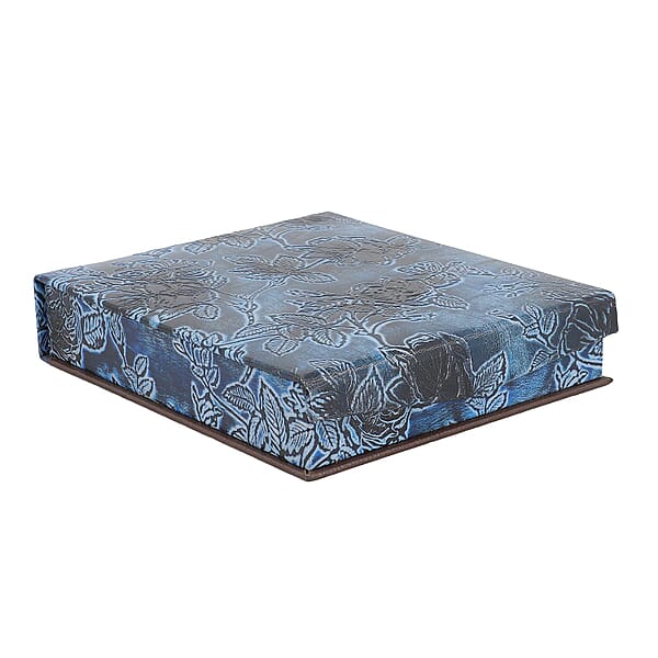 Genuine Leather Embossed Jewellery Box Blue 1619140334 TJC