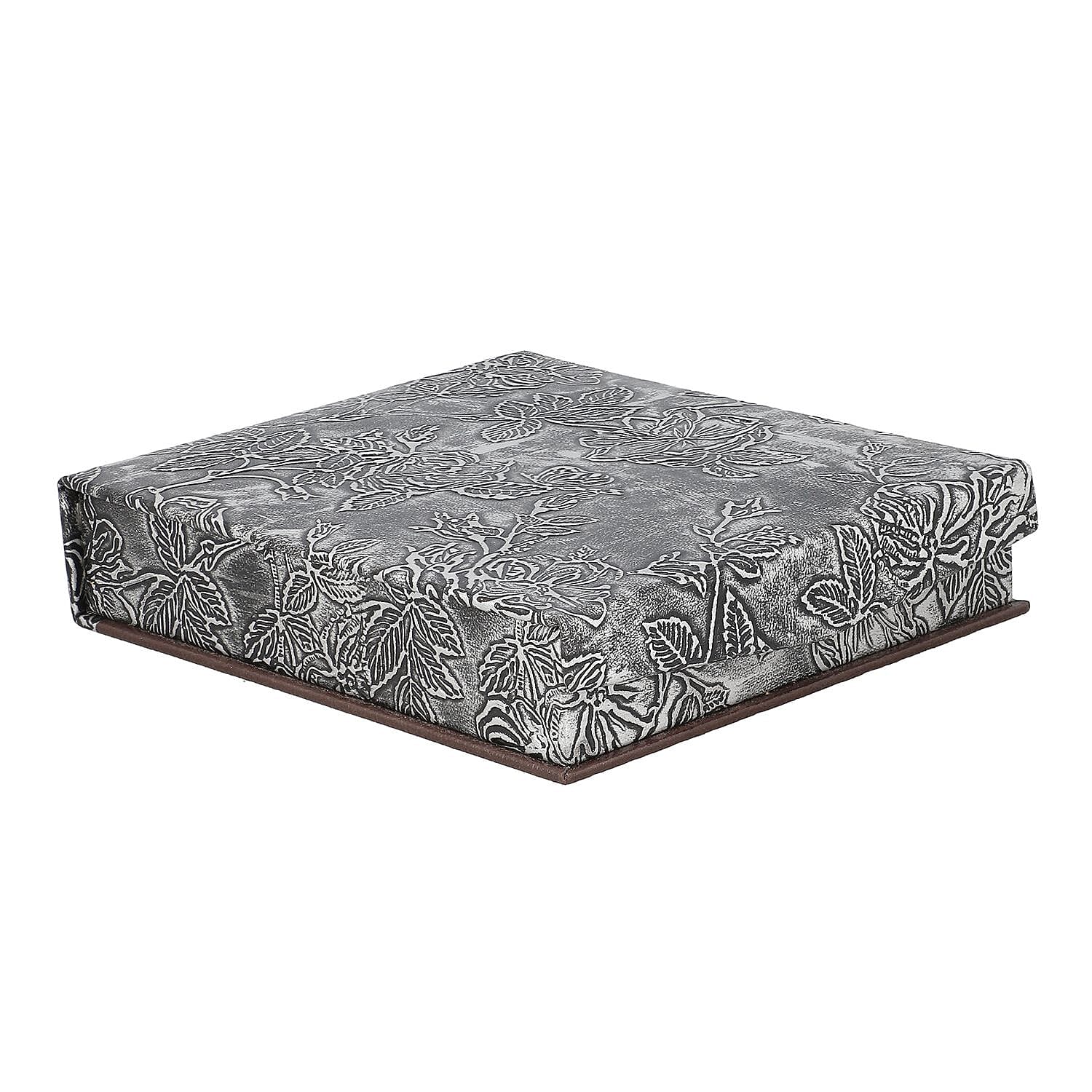 100% Genuine Leather Embossed Jewellery Box (Size 18x20x4 Cm) - Grey