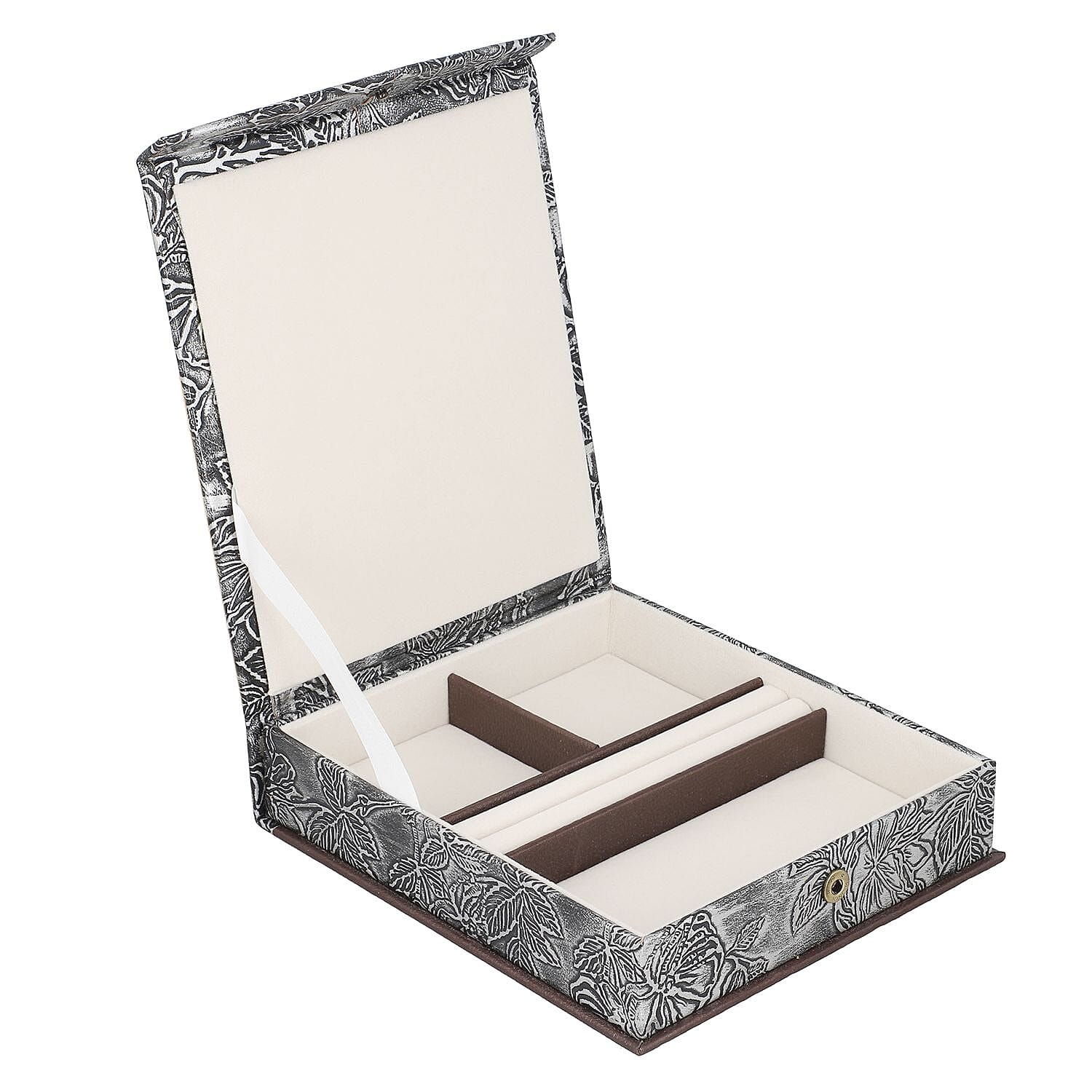 100% Genuine Leather Embossed Jewellery Box (Size 18x20x4 Cm) - Grey