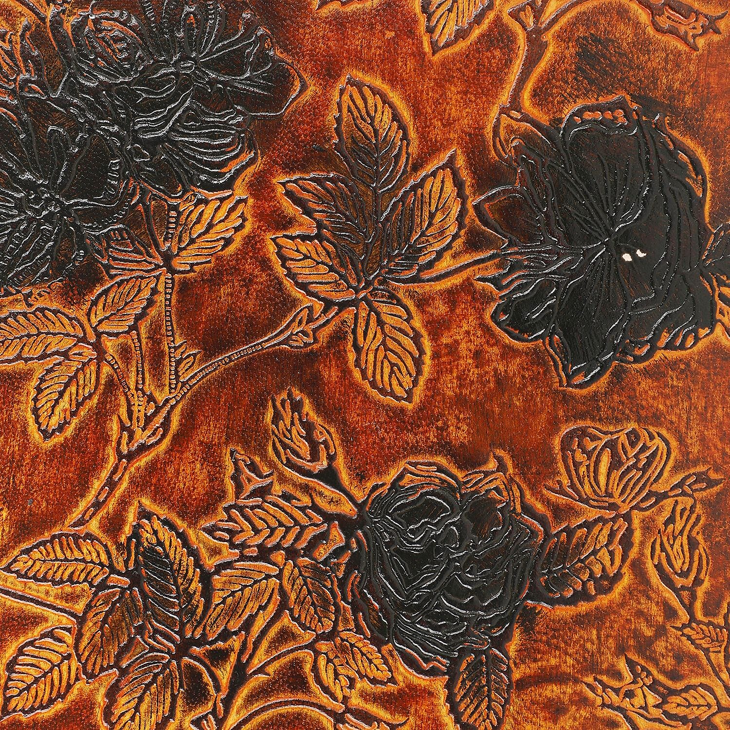 100% Genuine Leather Embossed Jewellery Box (Size 18x20x4 Cm) - Tan