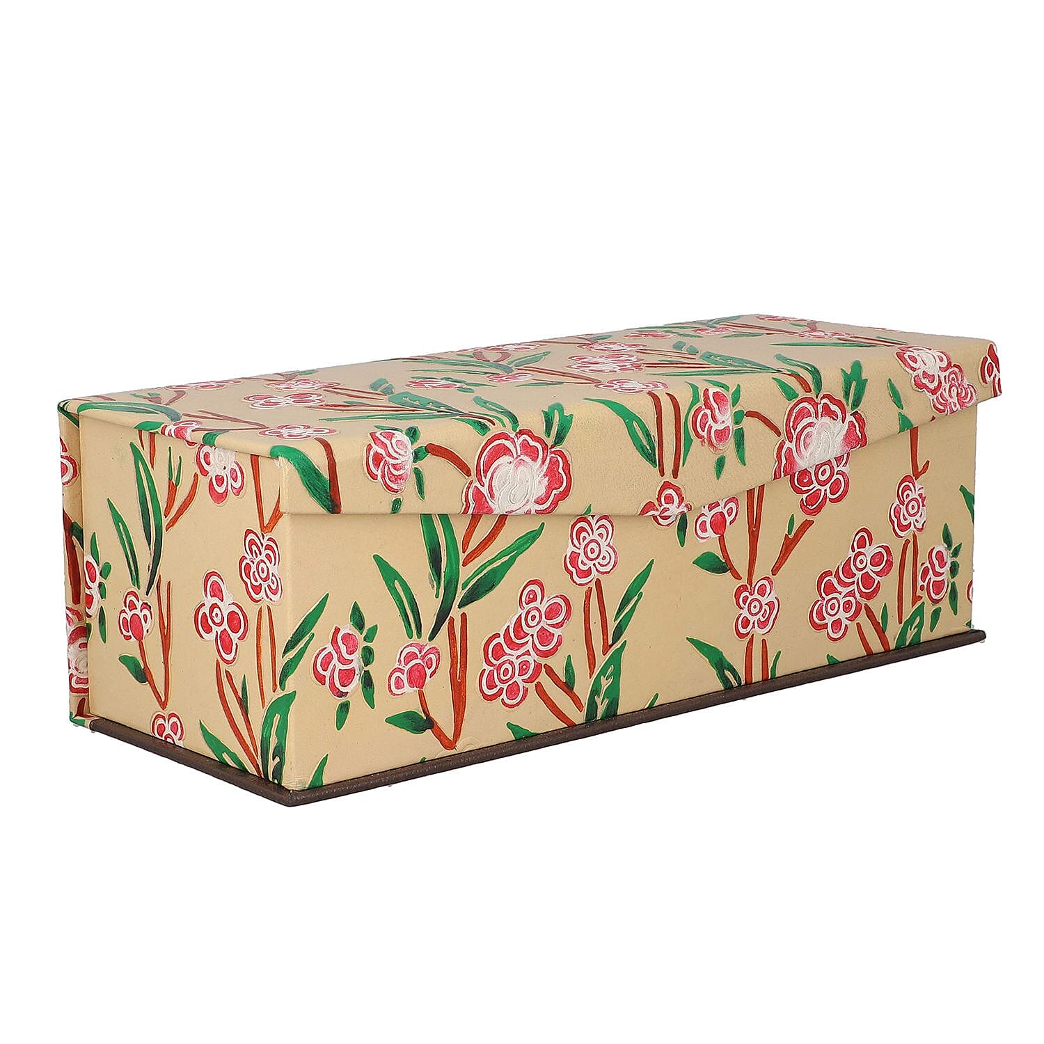 Genuine Leather Embossed 2 Tier Jewellery Box - Beige