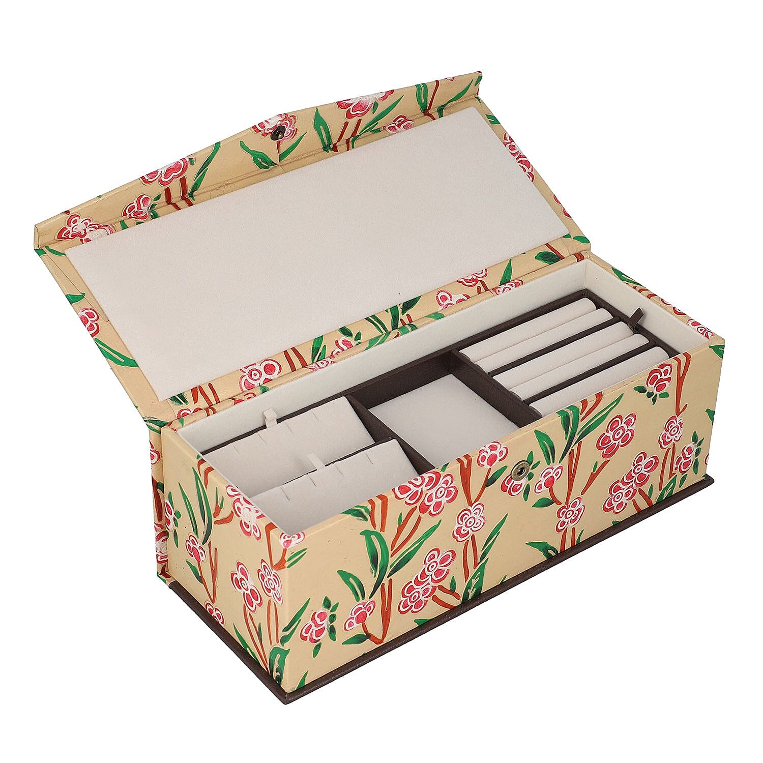 Genuine Leather Embossed 2 Tier Jewellery Box - Beige