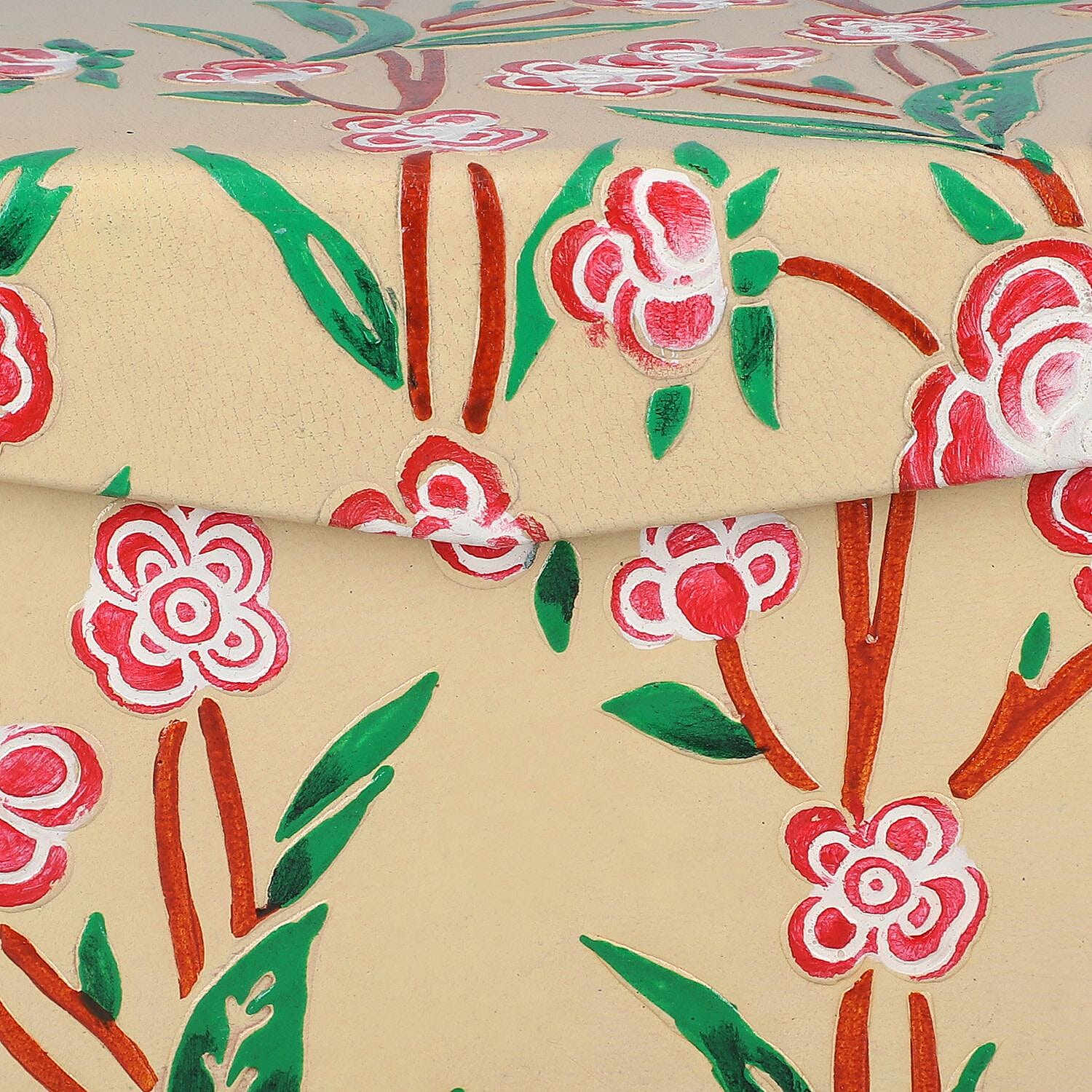 Genuine Leather Embossed 2 Tier Jewellery Box - Beige