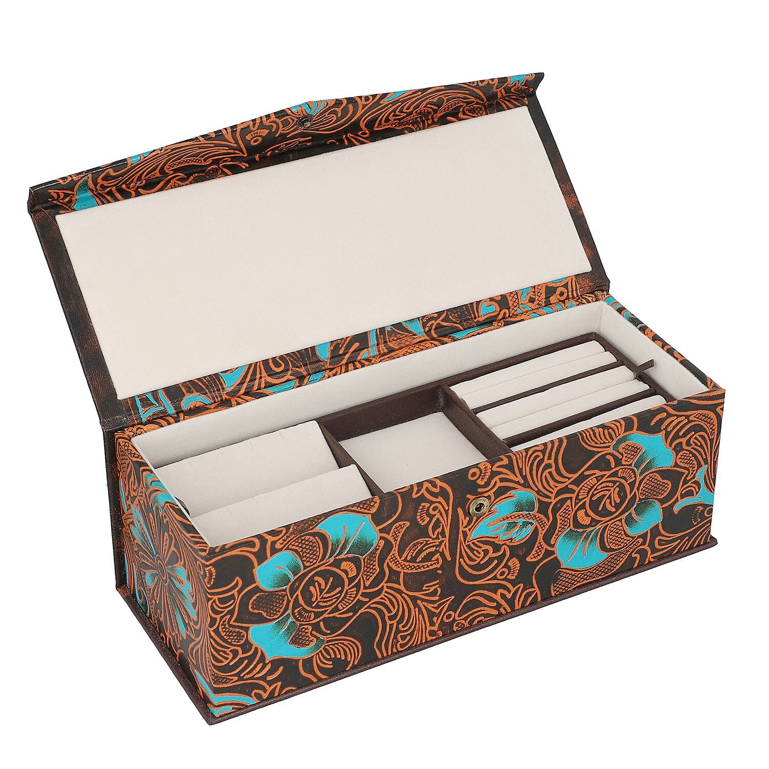 100% Genuine Leather Embossed 2 Tier Jewellery Box (Size 31x12x11 Cm) - Multi