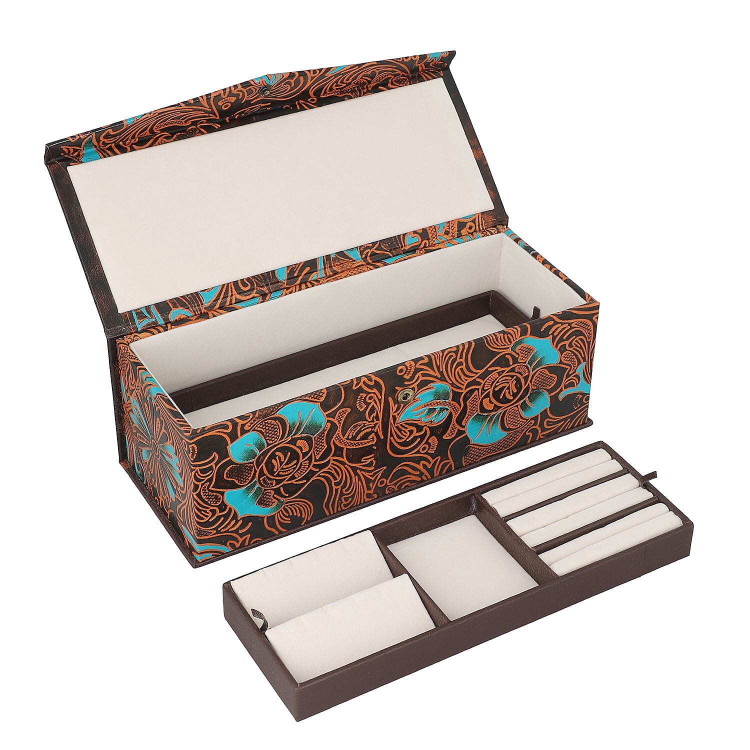 100% Genuine Leather Embossed 2 Tier Jewellery Box (Size 31x12x11 Cm) - Multi