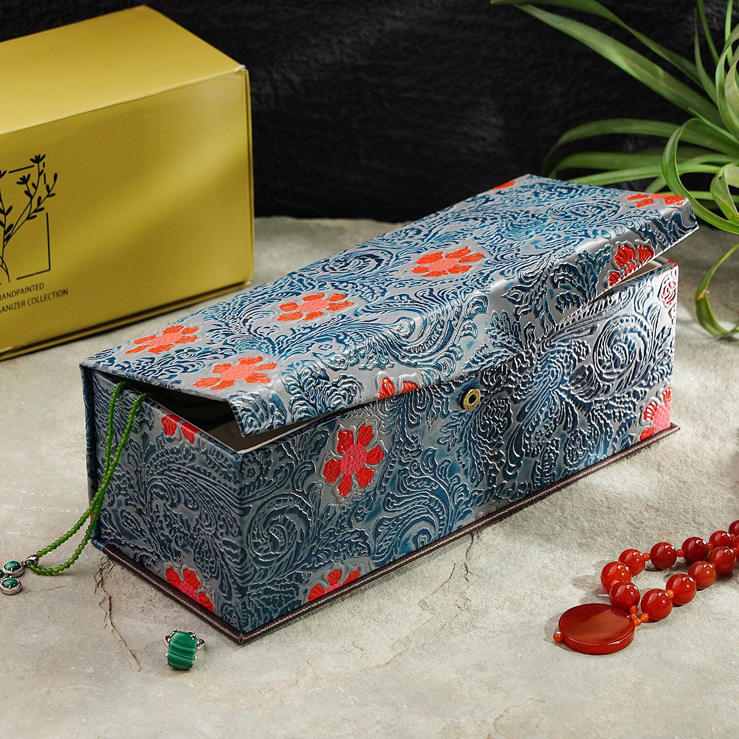 100% Genuine Leather Embossed 2 Tier Jewellery Box (Size 31x12x11 Cm) - Multi